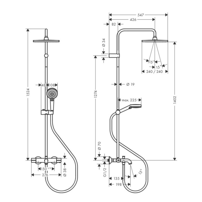 Hansgrohe Душова система Vernis Shape Showerpipe 240 1jet з термостатом (26900670)