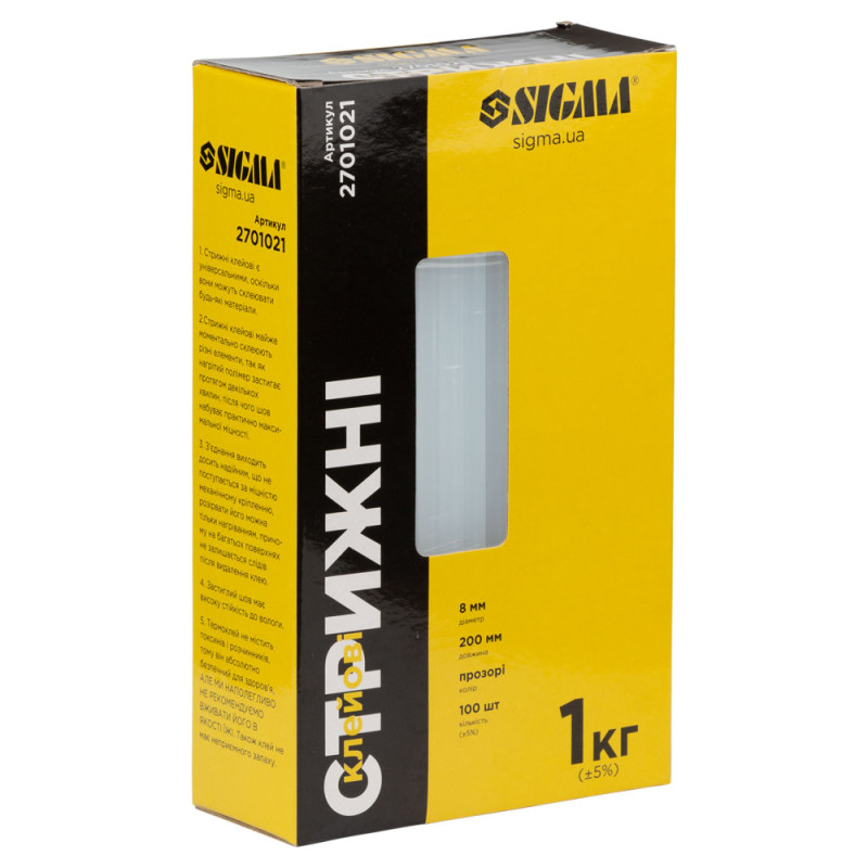 SIGMA Стрижні клейові Ø8×200мм 1кг (прозорі) (2701021)