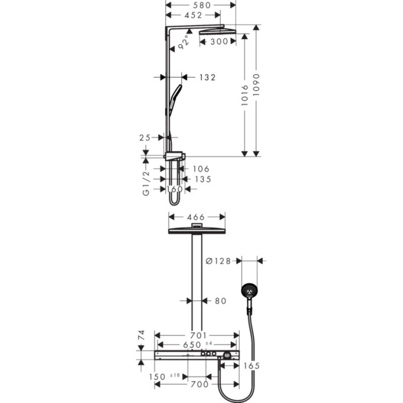 Hansgrohe Rainmaker Select 460 2jet Showerpipe Душова система, (27109400)