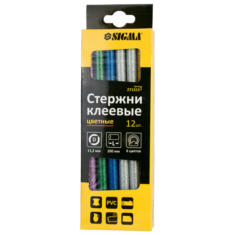 SIGMA Набір стрижнів клейових Ø11.2×200мм 12шт 0.24кг (кольорові) (2713151)