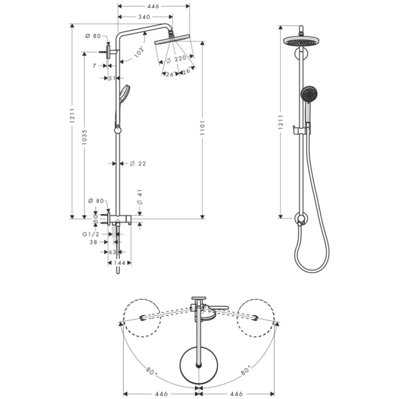 Hansgrohe Croma 220 Reno Showerpipe Душова система, (27224000)