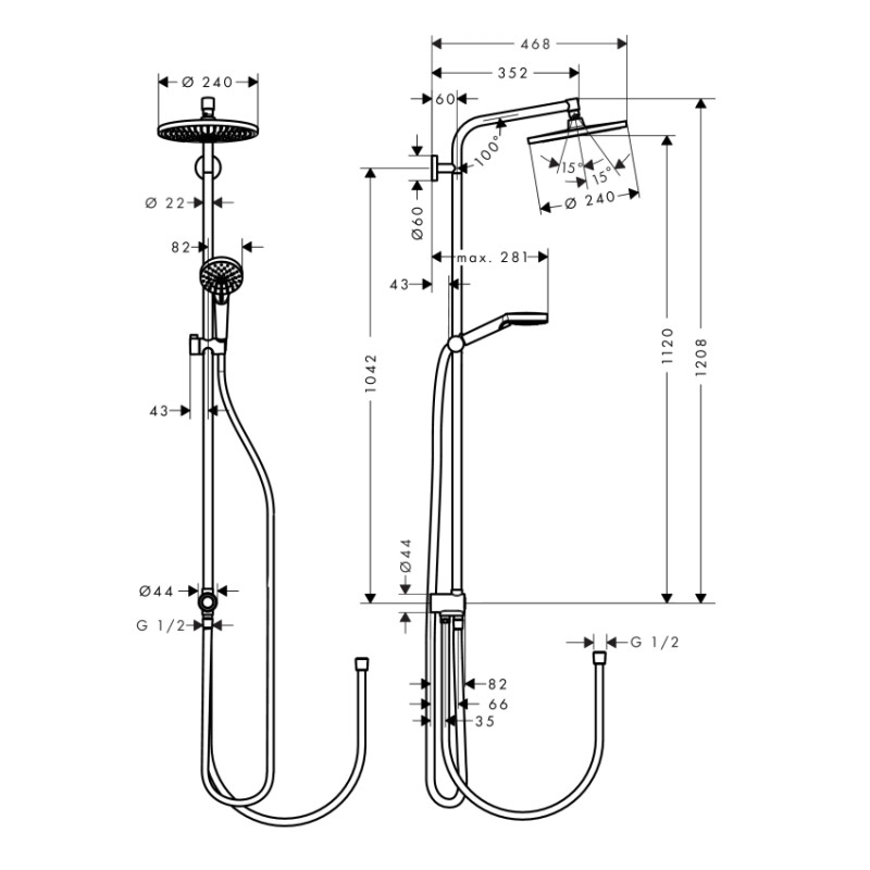 Hansgrohe Душова система Crometta S 240 1jet Showerpipe Reno EcoSmart (27270000)
