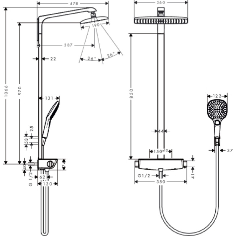 Hansgrohe Raindance Select 360 1jet Showerpipe EcoSmart Душова система, (27286000)