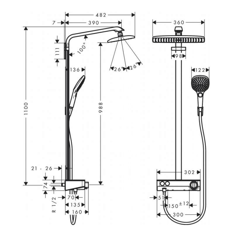 Hansgrohe Raindance Select E 360 1jet ST Showerpipe Душова система, білий/хром, (27288400)
