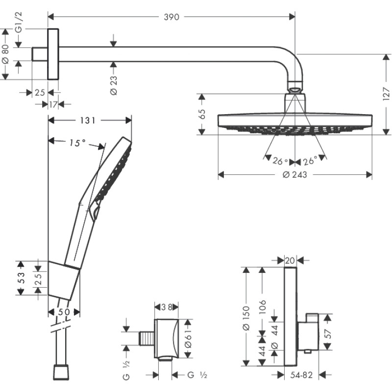 Hansgrohe ShowerSet Raindance Select S / ShowerSelect S Душовий набір (верхній, ручний душ, ibox, термостат), (27297000)