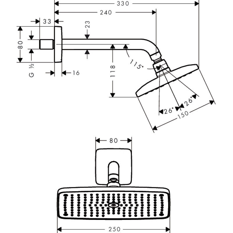 Hansgrohe Raindance E240 Верхній душ, з тримачем 223мм, (27370000)