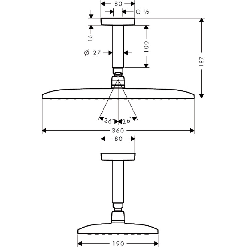Hansgrohe Raindance Е 360 AIR 1jet - верхній душ, з стельовим підключенням 100 мм 27381000, (27381000)