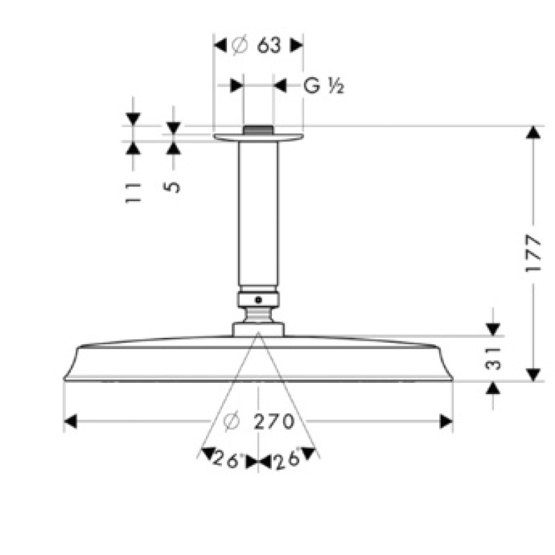Hansgrohe Raindance Верхній душ, 240 мм кол під золото, (27405090)