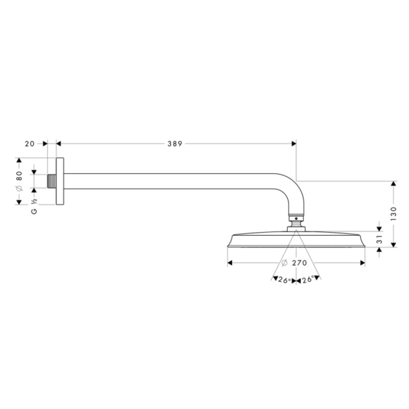 Hansgrohe Raindance Classic - верхній душ 24 см з утримачем 27424000, (27424000)