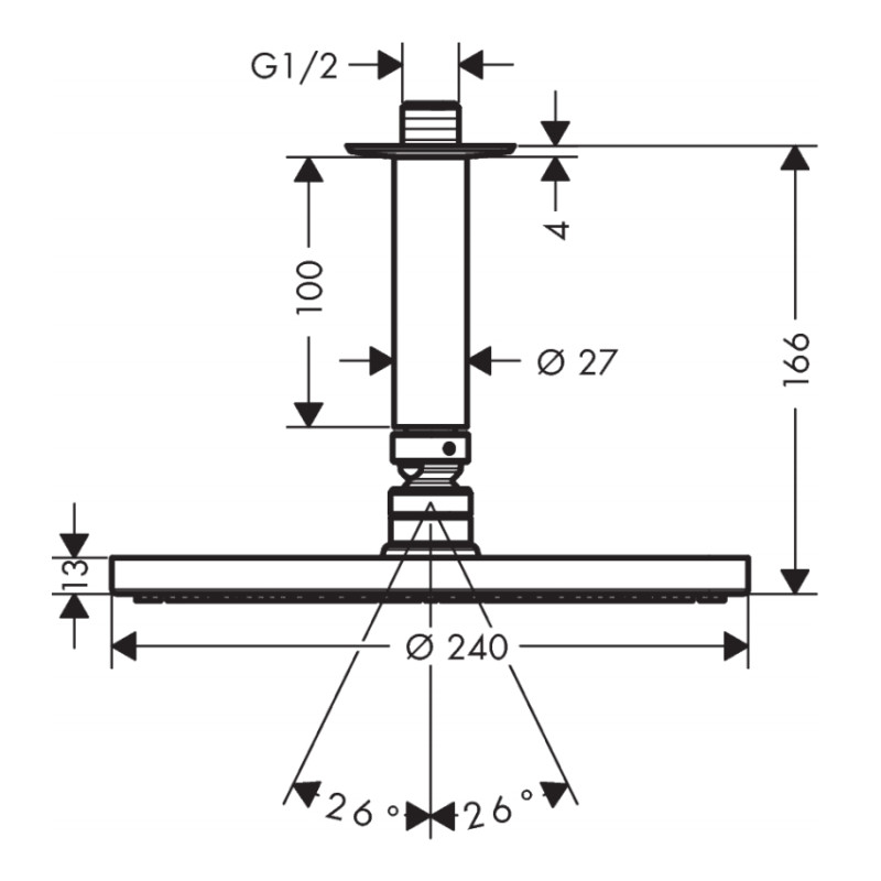 Hansgrohe Raindance S Верхнiй душ 240, 1jet P, з потолочним з`єднувачем, хром, (27620000)