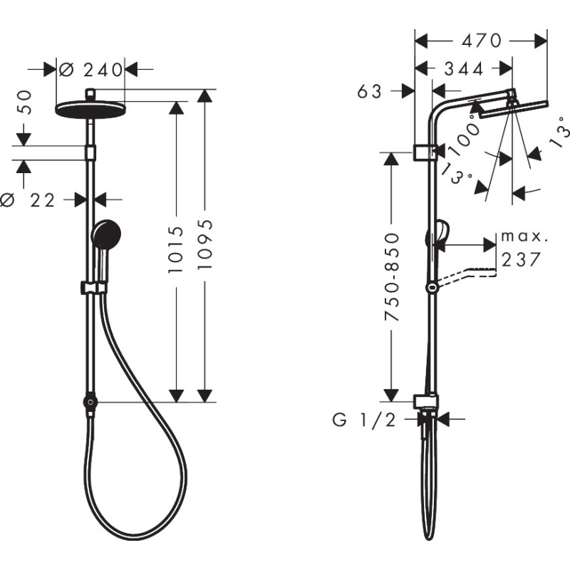 ACTIVERA S 240 1jet Showerpipe Reno душова система EcoSmart, хром