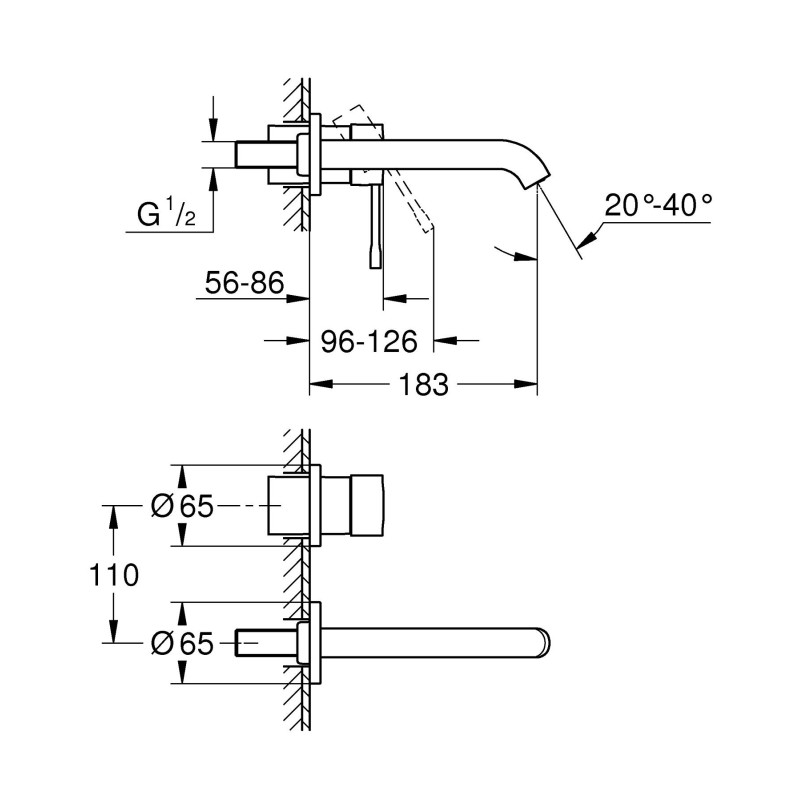 Grohe 29192001 Essence New Змішувач зі стіни для раковини, хром sence New (29192001)
