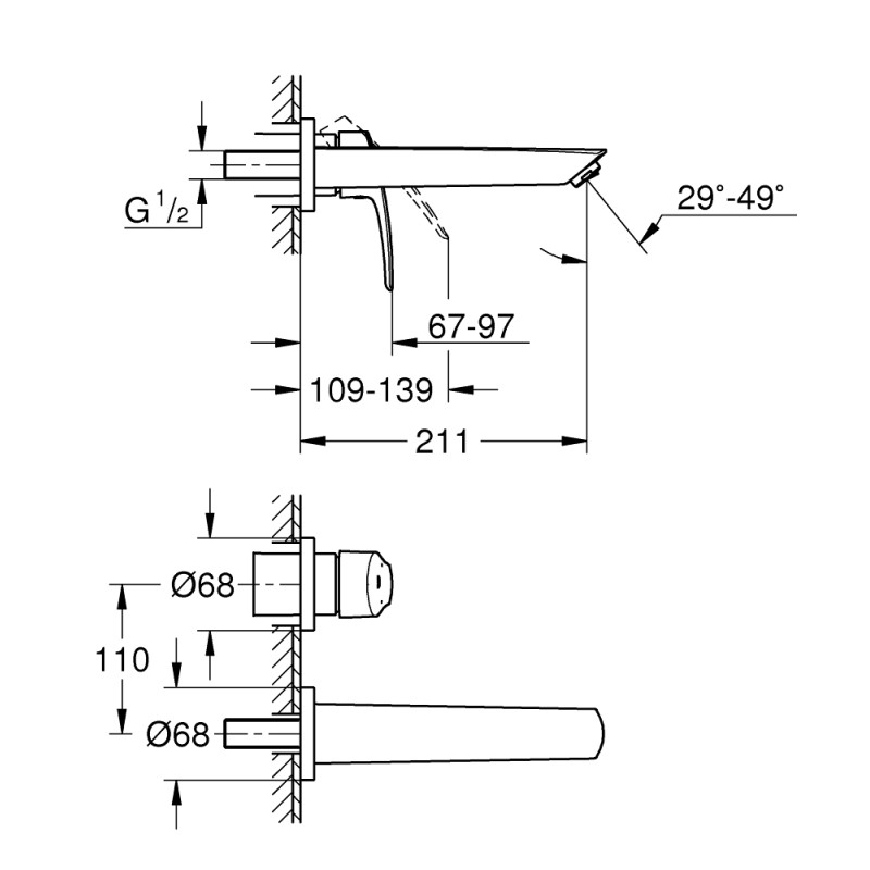 Grohe Змішувач для умивальника Eurosmart New L-Size наружна частина, хром (29338003)