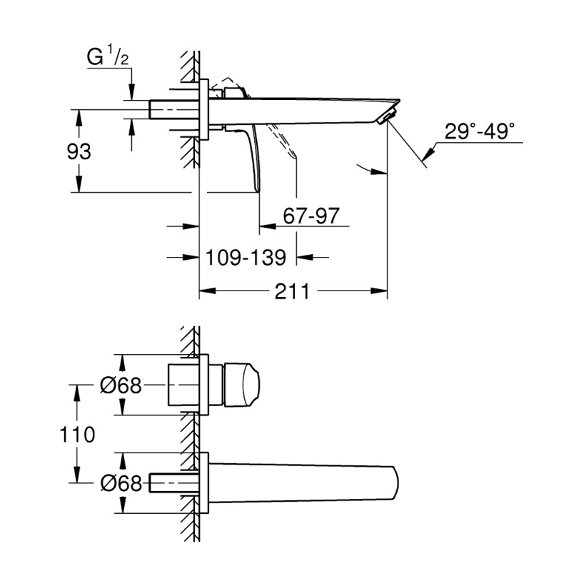 Grohe 293382433 Eurosmart Зовнішня частина змішувача для раковини на 2 отвори M-Size, чорний матовий (293382433)
