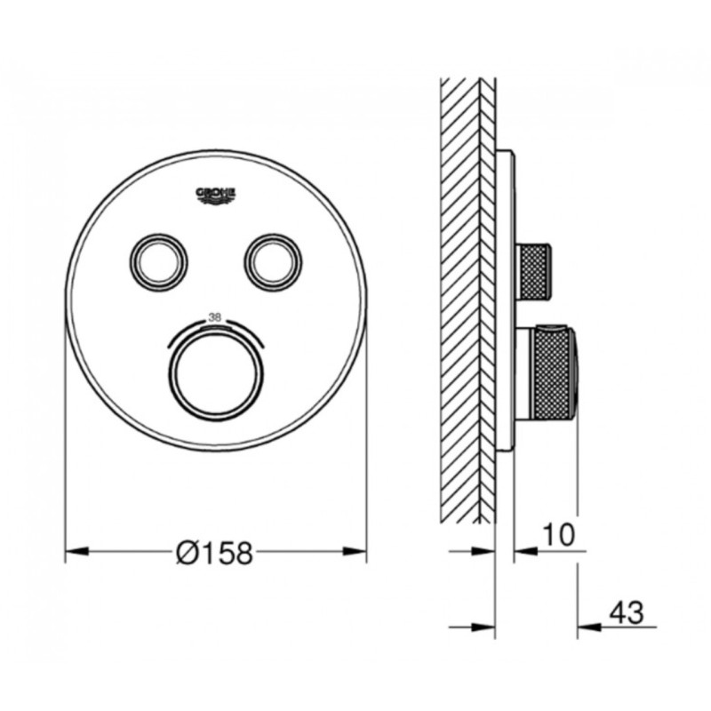 Grohe 29507KF0 Grohtherm SmartControl Зовнішня частина термостату прихованого монтажу на 2 споживачі, чорний ohtherm SmartControl Зовнішня частина термостату прихованого монтажу на 2 споживачі, чорний (29507KF0)