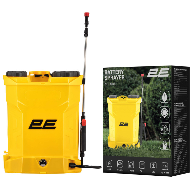 2E Обприскувач акумуляторний AquaSpray 18LR 18л 12В 1х8А·год 4.5бар 2.9л·хв 5кг вольтметр (2E-18LBS)