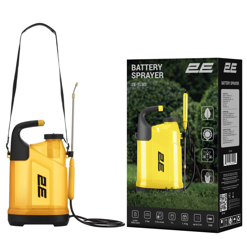 2E Обприскувач акумуляторний AquaSpray 7LR 7л 3.7В 1х2500мА·год Li-ion 2бар 0.8л·хв 1.4кг (2E-7LBS)