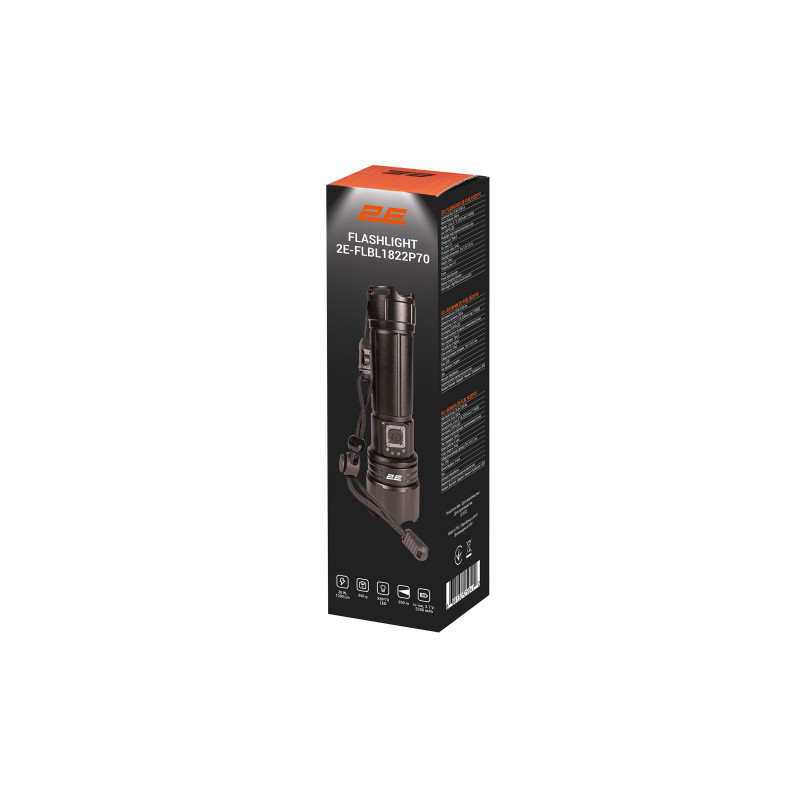 2E Ліхтар ручний акумуляторний FLBL1822 P70, USB-C, 2200мА•год, 1200лм, 20Вт, 5 функцій освітлення (2E-FLBL1822P70)