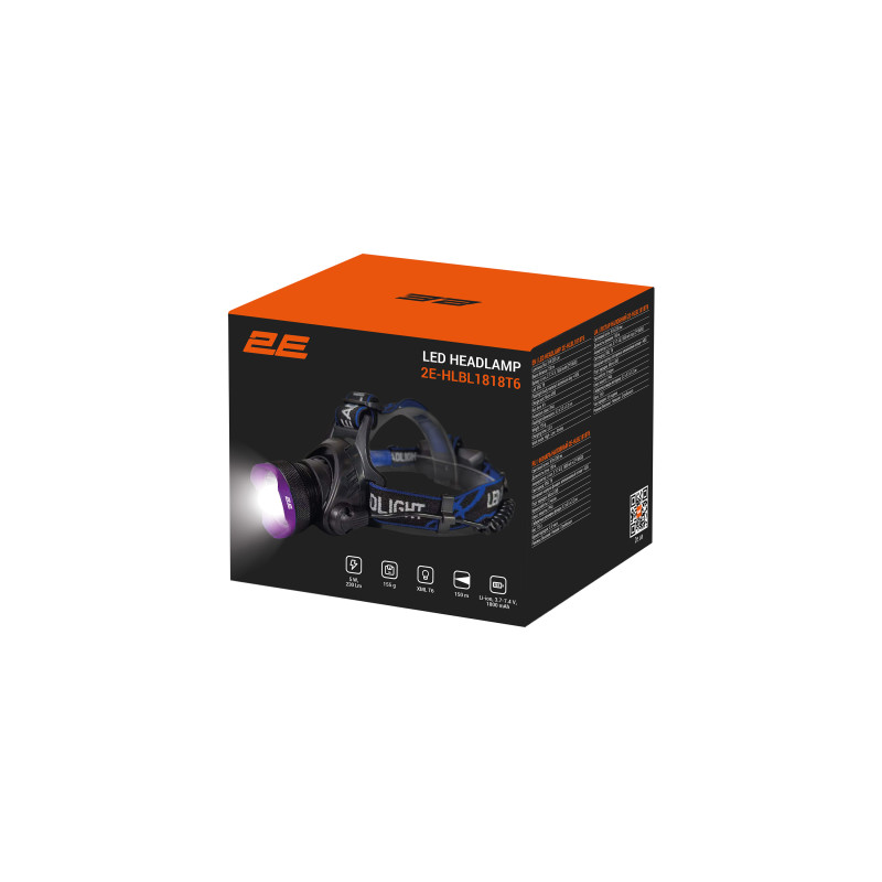 2E Ліхтар налобний акумуляторний HLBL1818 T6, Micro-USB, 1800мА•год, 230лм, 3 функції освітлення (2E-HLBL1818T6)
