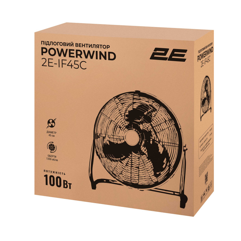 Вентилятор підлоговий 2E PowerWind 45C професійний, 45см, 100Вт, кнопки, двигун мідь 100%, срібний (2E-IF45C)