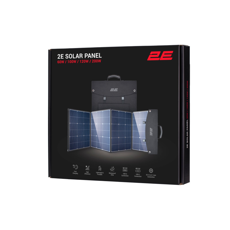 2E Портативна сонячна панель, 100 Вт зарядний пристрій, DC, USB-С PD45W, USB-A 24W (2E-LSFC-100)