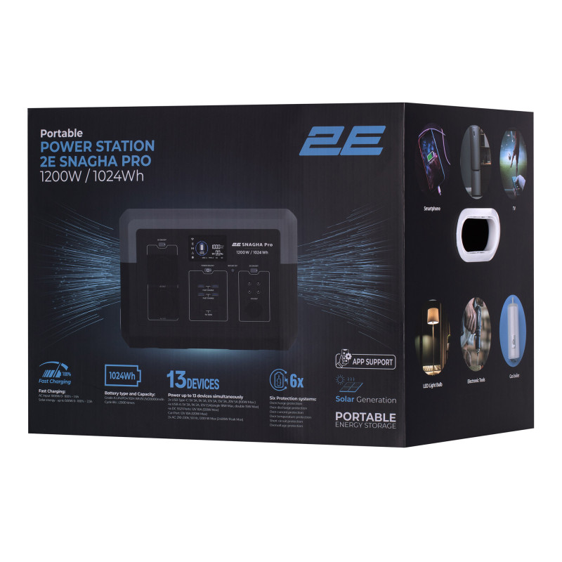2E Портативна електростанція Snagha PRO, 1200 Вт, 1024 Вт/год, WiFi/BT, швидка зарядка (2E-PPS1210-PRO)