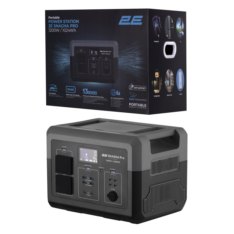 2E Портативна електростанція Snagha PRO, 1200 Вт, 1024 Вт/год, WiFi/BT, швидка зарядка (2E-PPS1210-PRO)