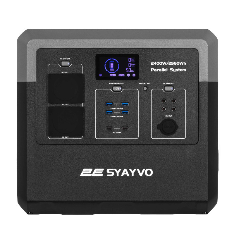 Портативна електростанція 2Е Syayvo 2400 Вт, 2560 Вт/год, WiFi/BT, паралельне підключення, швидка зарядка (2E-PPS24256)