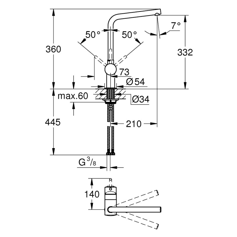 Grohe Vento Одноважільний змішувач для мийки (30425DC0)