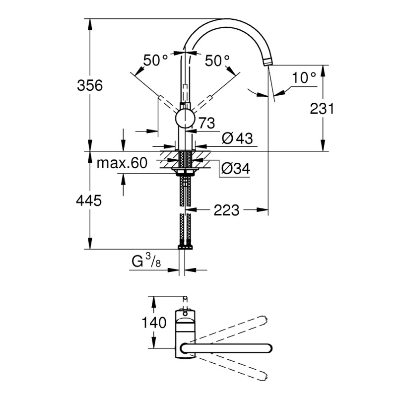 Grohe Vento Одноважільний змішувач для мийки (30427000)