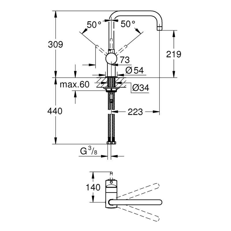 Grohe Vento Одноважільний змішувач для мийки (30429000)