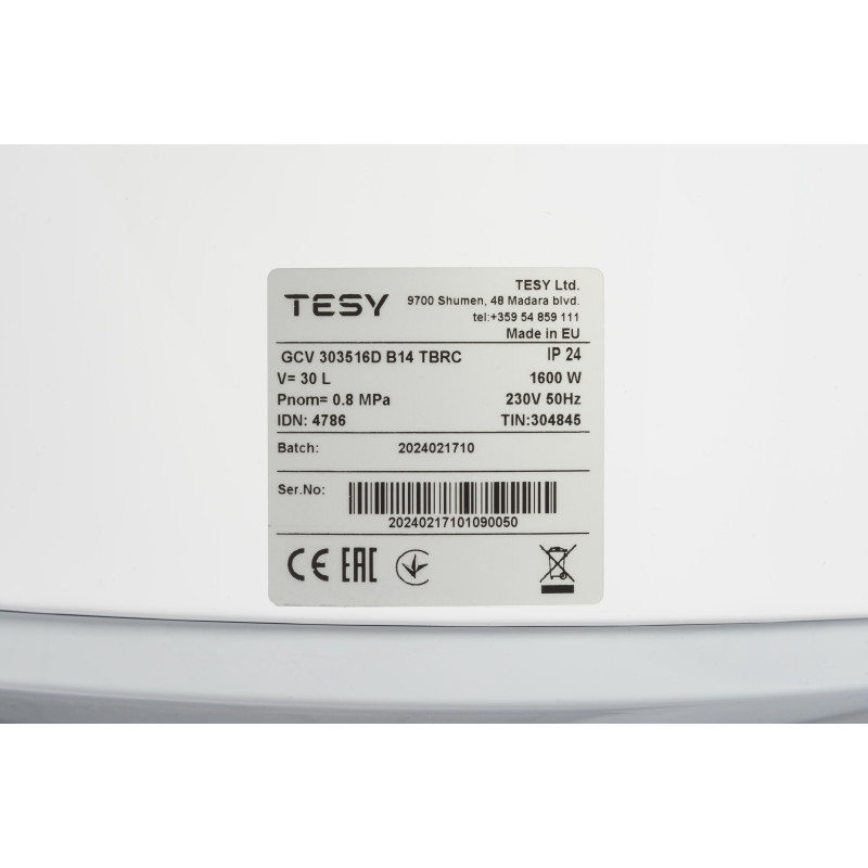 TESY Бойлер 30 л Anticalc Slim GCV 303516D B14 TBR (304845)