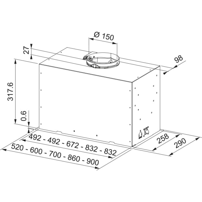 Витяжка Franke вбудовувана, 70см, 1250м.куб/год, Box Flush Basic FBFE BK A70, чорний (3050728431)