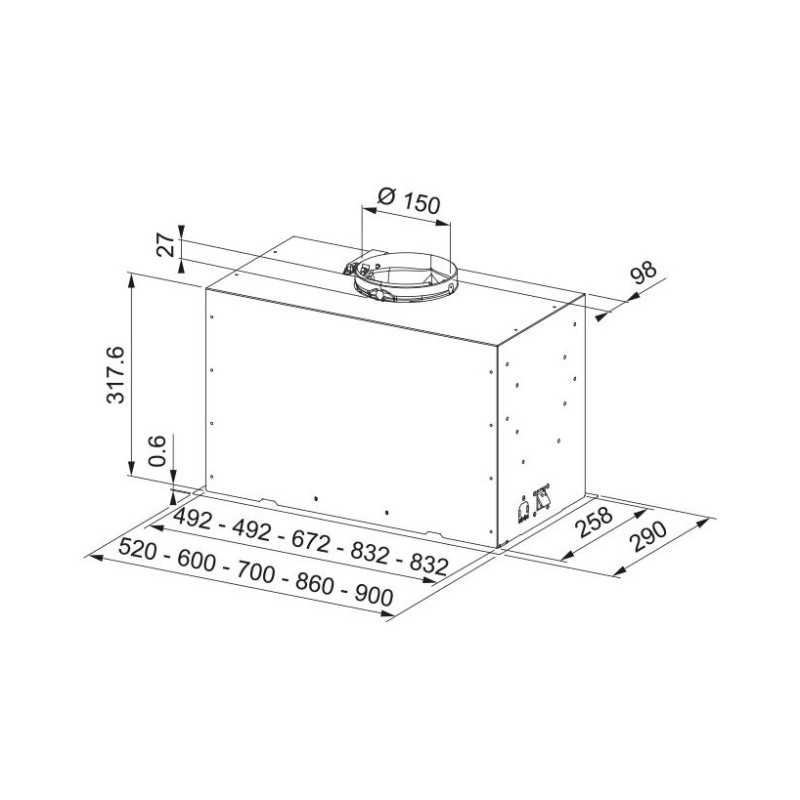 Витяжка Franke вбудовувана, 52см, 1250м.куб/год, Box Flush Basic FBFE BK A52, чорний (3050729555)