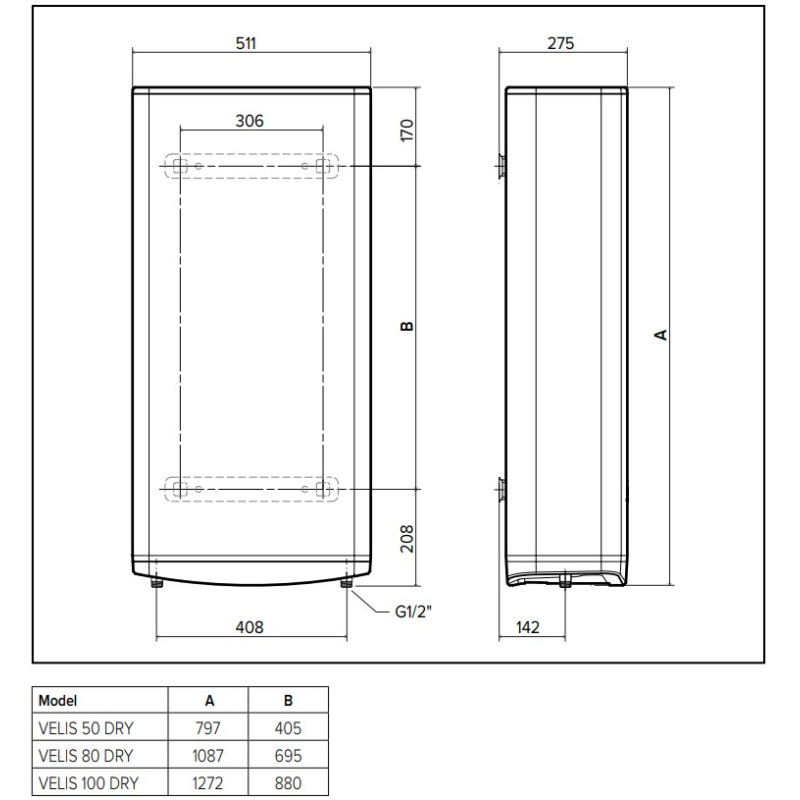 ARISTON Бойлер 50 л. VELIS PRO DRY WIFI 50 EU (3100908)