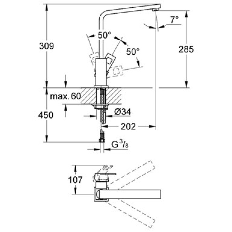 Grohe Змішувач для кухні Eurocube, хром (31255000)