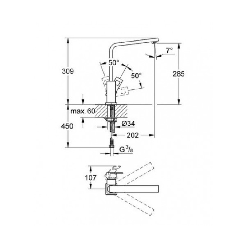Grohe Eurocube Змішувач для кухні одноважільний, DN 15, кол. Supersteel, (31255DC0)