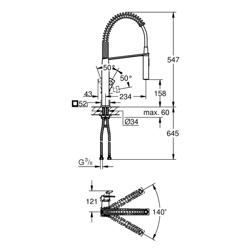 Grohe Змішувач для кухні Eurocube з гнучким виливом (31395000)