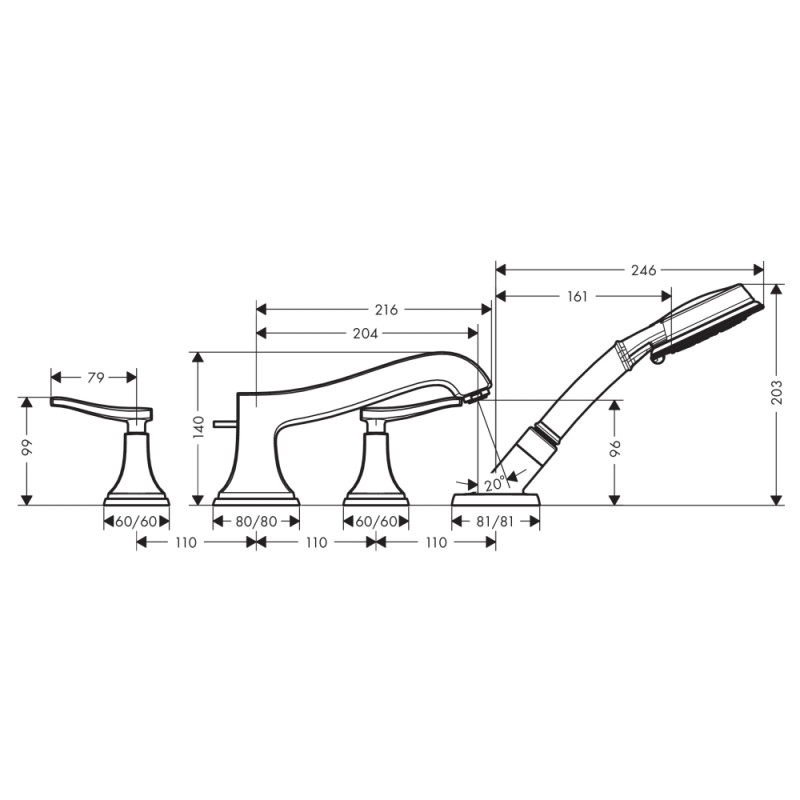 Hansgrohe Змішувач для на край ванни Metropol Classic на 4 отвори (31441090)