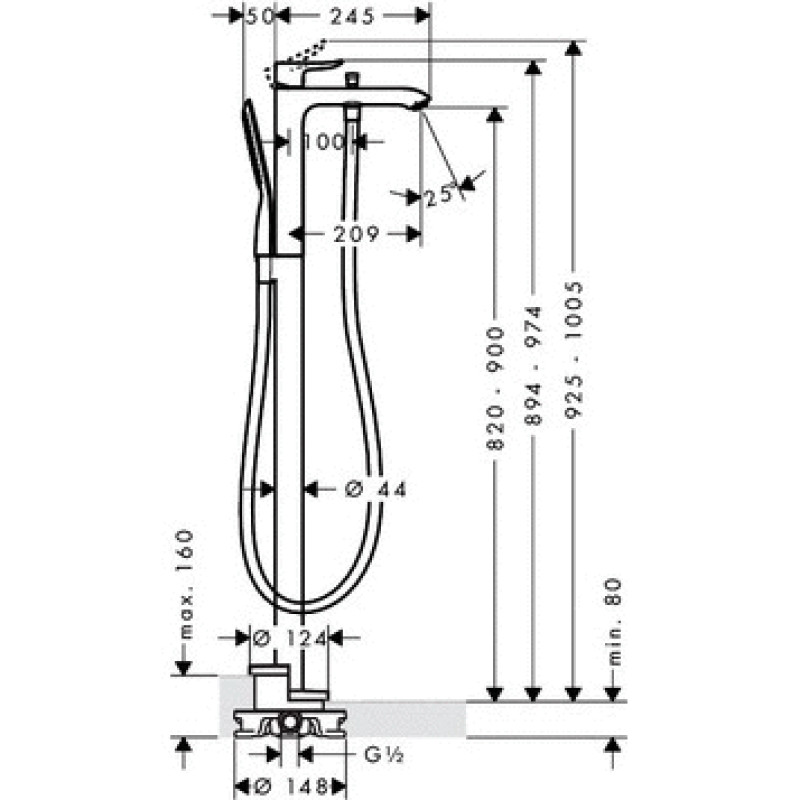 Hansgrohe Metris Змiшувач для ванни, пiдлоговий, (31471000)