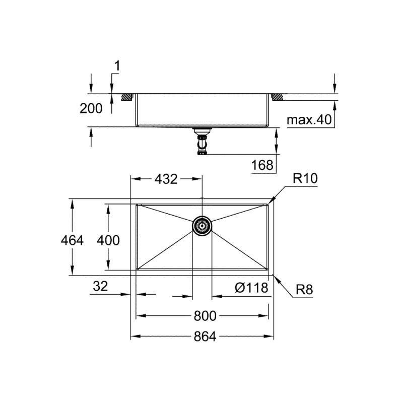 Grohe Мийка для кухні 864 x 464 мм, 1 чаша, матова, в рівень зі стільницею (31580SD1)