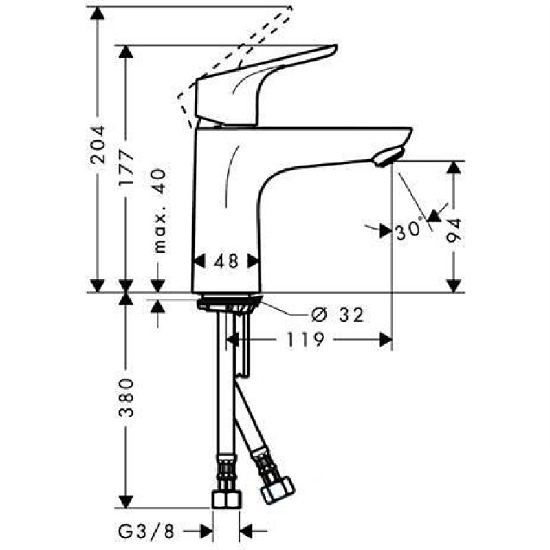 Hansgrohe Focus Змішувач для раковини 100, одноважільний,LowFlow 3,5 л / хв, хром, (31603000)