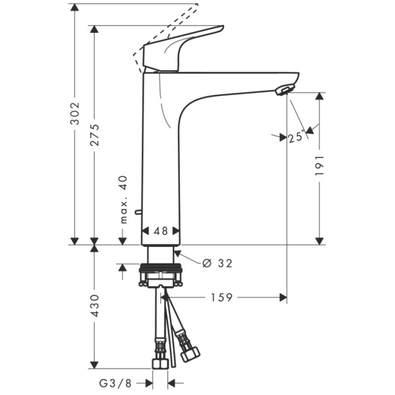 Hansgrohe Focus 190 Змішувач для раковини одноважiльний, хром, (31608000)