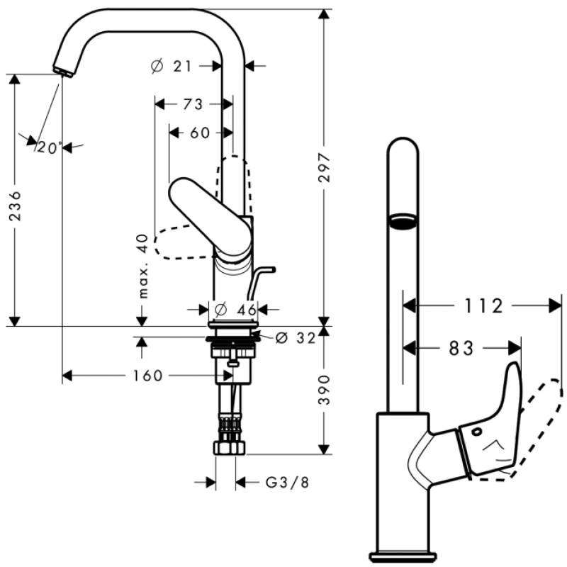 Hansgrohe Focus E 2 Змішувач для раковини, одноважiльний, (31609000)