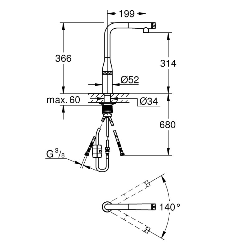 Grohe Змішувач для кухні Essence сенсорний нажимний (31615000)