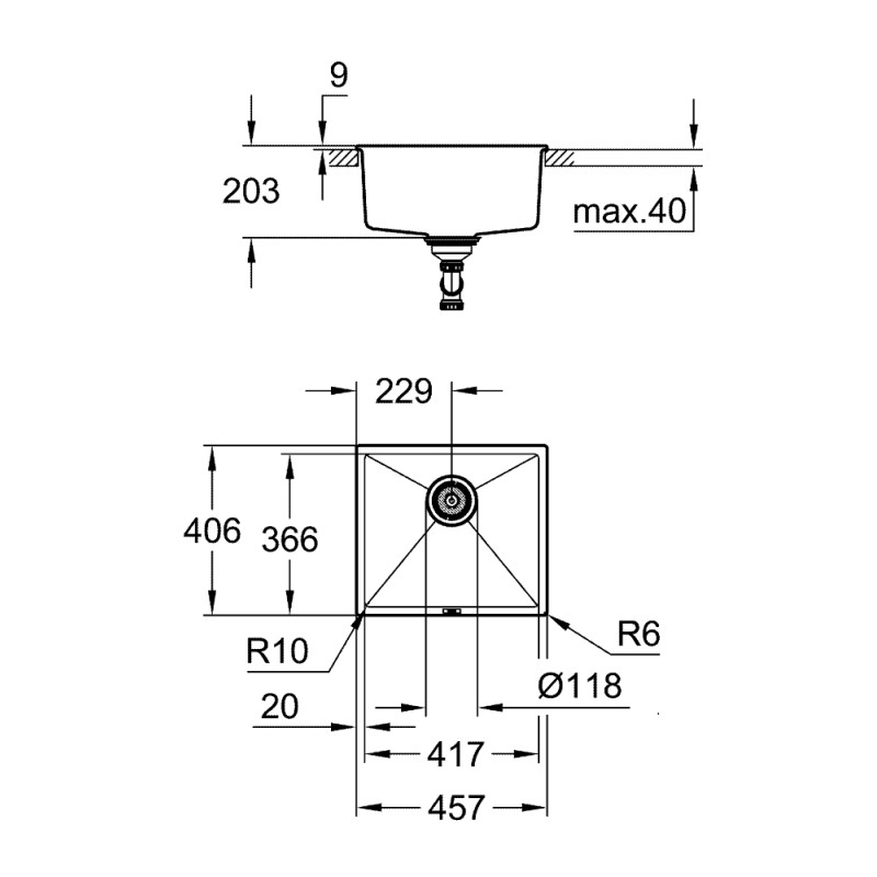 Grohe Мийка для кухні 457 x 406 мм, Granite Black (31653AP0)