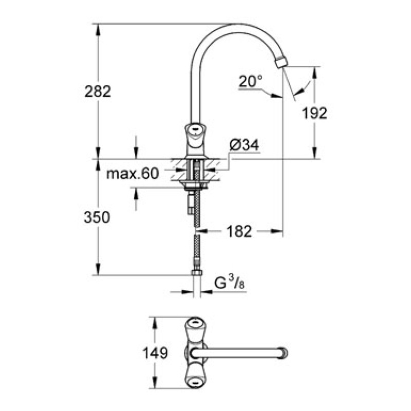 Grohe COSTA S - Змішувач для кухні на один отвір (гнучка проводка), хром, (31819001)