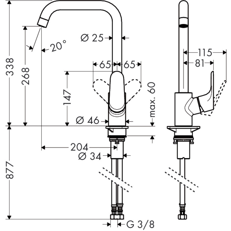 Hansgrohe Focus 260 Змішувач для кухні, одноважiльний, кол. пiд сталь, (31820800)