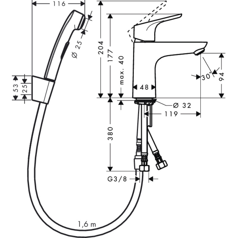 Hansgrohe Focus Змішувач для раковини з гігієнічної лійкою, (31927000)