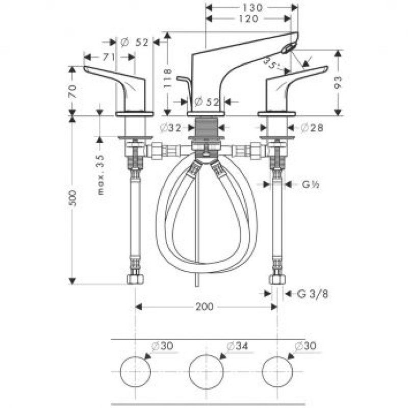 Hansgrohe Focus Змішувач для раковини, на 3 отвори, (31937000)